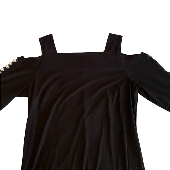 Black cold shoulder Cocktail dress with pearl & rhinestone sleeves S. Levine Med - Picture 8 of 16